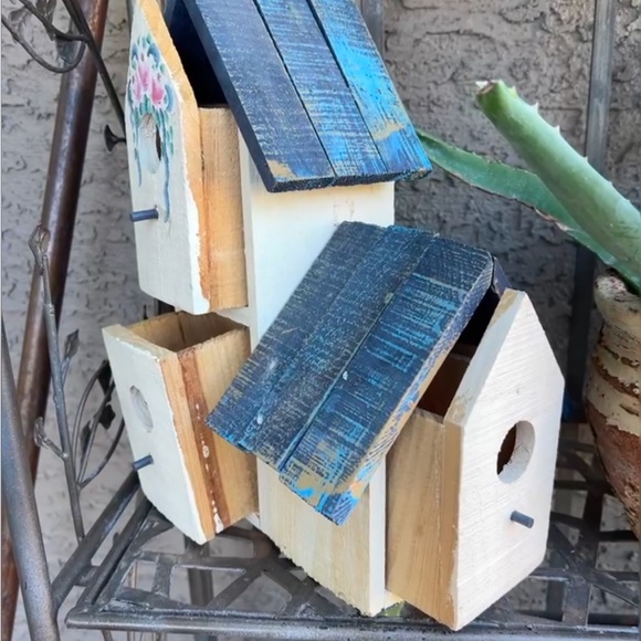 Handcrafted Blue and White Wooden Birdhouse with PULL OUT DRAWERS Home Decor - Picture 5 of 6